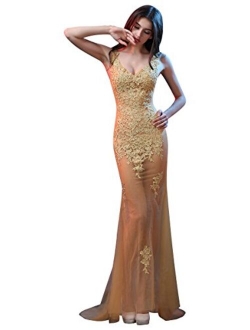 Lace See-Through Sleeveless Sweep Train Evening Gowns