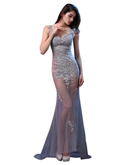 Lace See-Through Sleeveless Sweep Train Evening Gowns