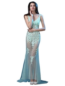 Lace See-Through Sleeveless Sweep Train Evening Gowns