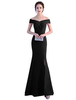 Women's Off Shoulder Long Slip Formal Evening Dresses