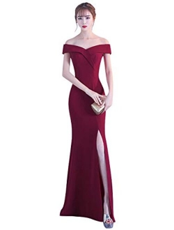 Women's Off Shoulder Long Slip Formal Evening Dresses