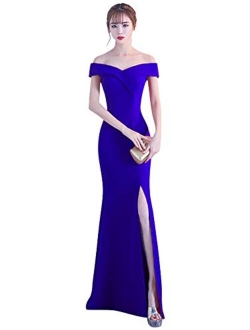 Women's Off Shoulder Long Slip Formal Evening Dresses