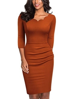 Women's Ruffle Style 2/3 Sleeve Slim Cocktail Dress