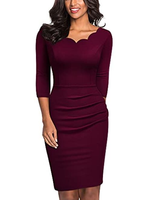 Miusol Women's Ruffle Style 2/3 Sleeve Slim Cocktail Dress