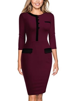 Women's Official Retro Style 2/3 Sleeve Business Pencil Dress