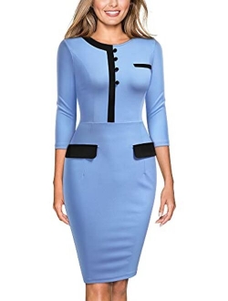 Women's Official Retro Style 2/3 Sleeve Business Pencil Dress