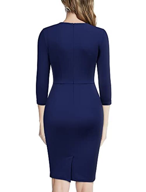 Miusol Women's Official Retro Style 2/3 Sleeve Business Pencil Dress