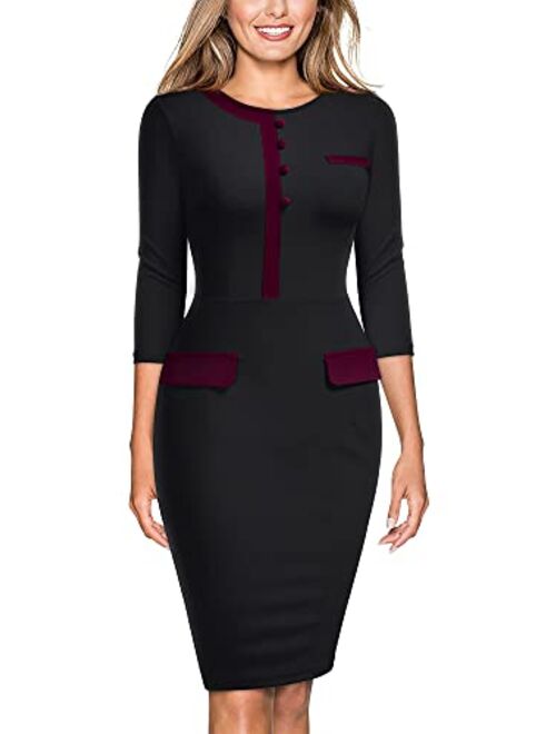 Miusol Women's Official Retro Style 2/3 Sleeve Business Pencil Dress