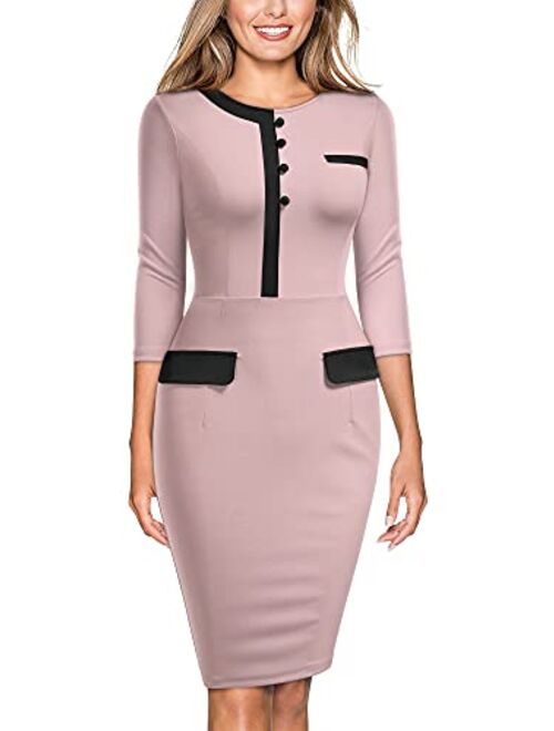 Miusol Women's Official Retro Style 2/3 Sleeve Business Pencil Dress