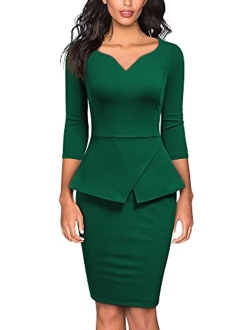 Women's V-Neck Ruffle Style Cocktail Party Pencil Dress