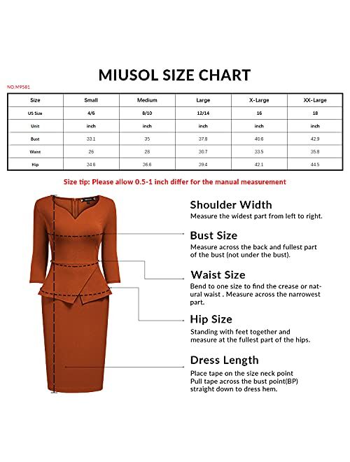 Miusol Women's V-Neck Ruffle Style Cocktail Party Pencil Dress