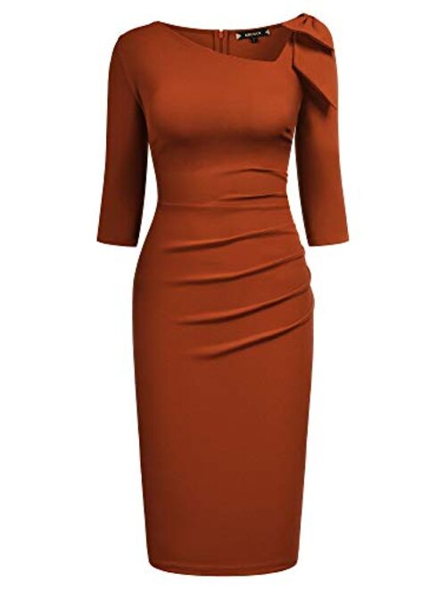 Miusol Women's 1950s Style Bow 2/3 Sleeve Business Pencil Dress