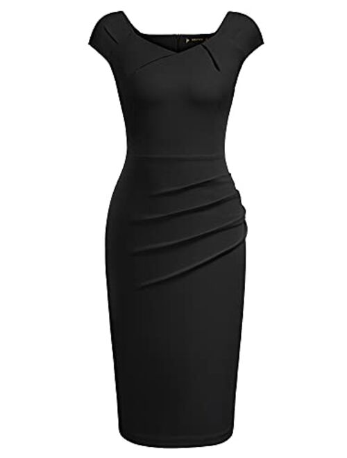 Miusol Women's Retro Special Neck Ruffle Business Pencil Dress