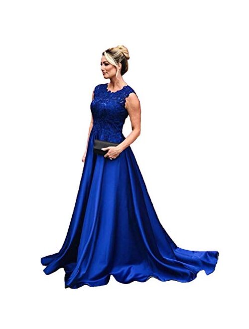 Gricharim Lace Women's Satin Prom Dresses Long Sleeveless Ball Gown Evening Formal Gowns