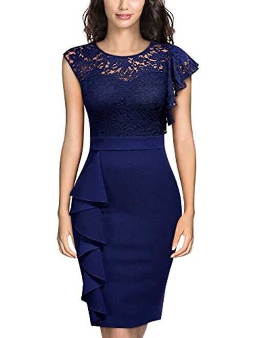 Miusol Women's Floral Lace Ruffle Sleeve Slim Cocktail Party Dress