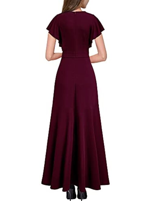 Miusol Women's Formal V Neck Ruffle Split Evening Party Long Dress