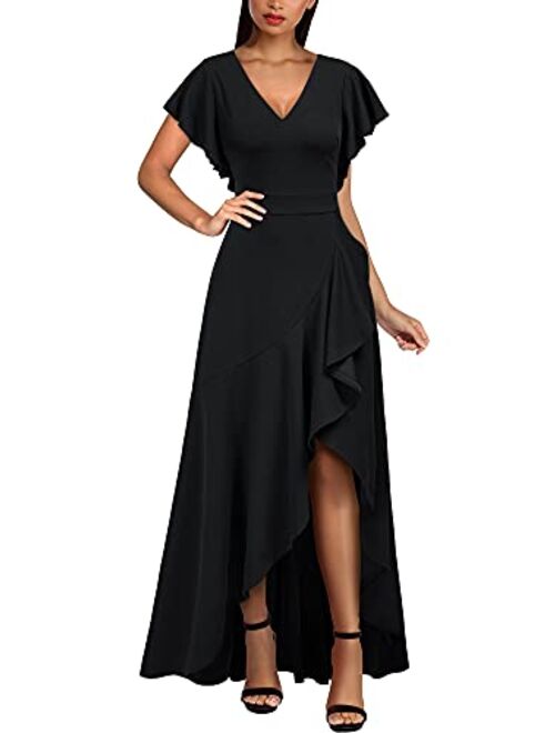 Miusol Women's Formal V Neck Ruffle Split Evening Party Long Dress