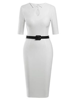 Women's Audrey Hepburn 1960s Half Sleeve Belt Formal Work Dress