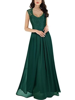 Women's Casual Deep- V Neck Sleeveless Vintage Wedding Maxi Dress