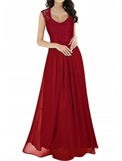 Women's Casual Deep- V Neck Sleeveless Vintage Wedding Maxi Dress