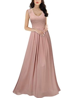 Women's Casual Deep- V Neck Sleeveless Vintage Wedding Maxi Dress