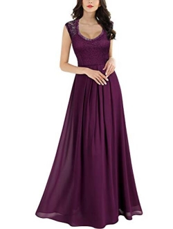 Women's Casual Deep- V Neck Sleeveless Vintage Wedding Maxi Dress