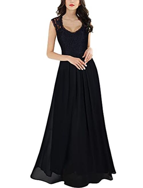 Miusol Women's Casual Deep- V Neck Sleeveless Vintage Wedding Maxi Dress