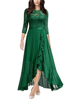 Women's Elegant Floral Lace Ruffle Bridesmaid Maxi Dress