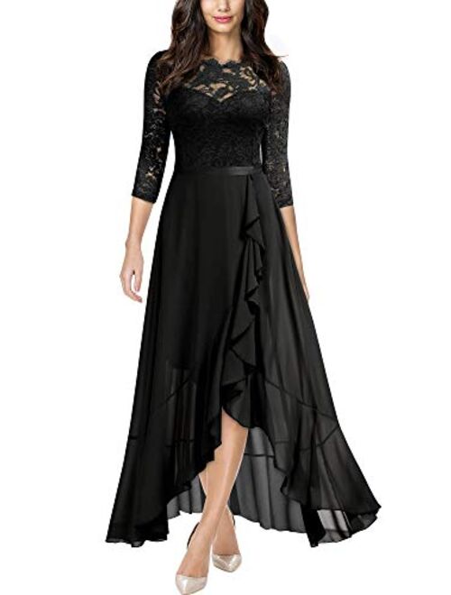 Miusol Women's Elegant Floral Lace Ruffle Bridesmaid Maxi Dress