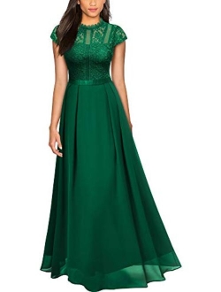 Women's Formal Scoop Neck Floral Lace Bridesmaid Maxi Dress