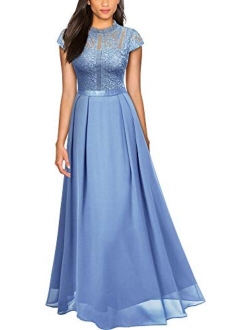 Women's Formal Scoop Neck Floral Lace Bridesmaid Maxi Dress