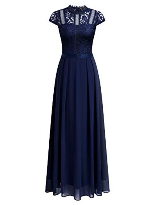 Miusol Women's Formal Scoop Neck Floral Lace Bridesmaid Maxi Dress