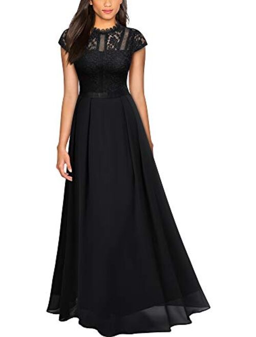 Miusol Women's Formal Scoop Neck Floral Lace Bridesmaid Maxi Dress