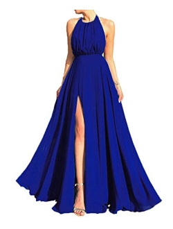 Women's Chiffon Bridesmaid Dresses Halter Backless A Line Wedding Guest Dress Prom Evening Gowns