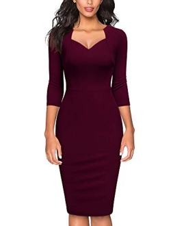 Women's Vintage V-Neck Ruffle Slim Cocktail Party Dress