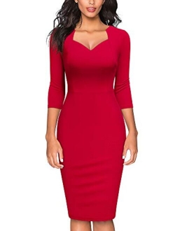 Women's Vintage V-Neck Ruffle Slim Cocktail Party Dress