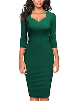 Women's Vintage V-Neck Ruffle Slim Cocktail Party Dress