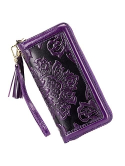 Leather Wallets For Women Floral Wristlet Wallet Card Holder Purse