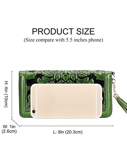 PIJUSHI Leather Wallets For Women Floral Wristlet Wallet Card Holder Purse