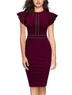 Women's 1950s Retro Ruffle Style Cocktail Party Pencil Dress