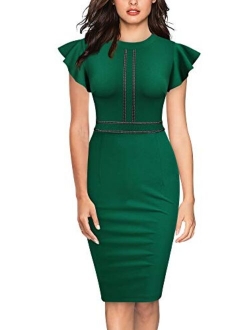 Women's 1950s Retro Ruffle Style Cocktail Party Pencil Dress