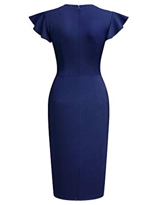 Miusol Women's 1950s Retro Ruffle Style Cocktail Party Pencil Dress