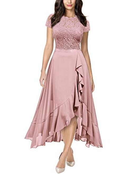 Miusol Women's Retro Lace Contrast Chiffon Ruffle Evening Maxi Dress