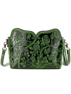 Designer Leather Handbags for Women Ladies Floral Crossbody Shoulder Bags Clutch Purse