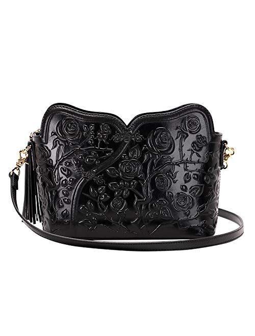 PIJUSHI Designer Leather Handbags for Women Ladies Floral Crossbody Shoulder Bags Clutch Purse