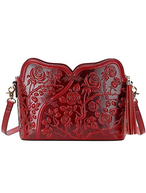 PIJUSHI Designer Leather Handbags for Women Ladies Floral Crossbody Shoulder Bags Clutch Purse