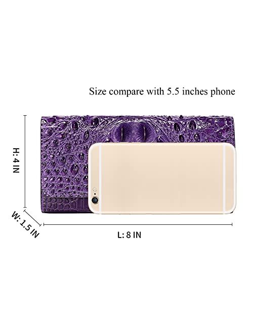 PIJUSHI Women Leather Wallet Embossed Crocodile Clutch Wallets for Women Card Holder Organizer