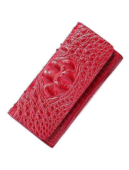 PIJUSHI Women Leather Wallet Embossed Crocodile Clutch Wallets for Women Card Holder Organizer