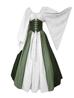 Women's Renaissance Medieval Costumes Dress Trumpet Sleeves Gothic Retro Gown