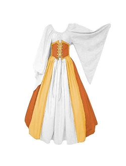 Women's Renaissance Medieval Costumes Dress Trumpet Sleeves Gothic Retro Gown